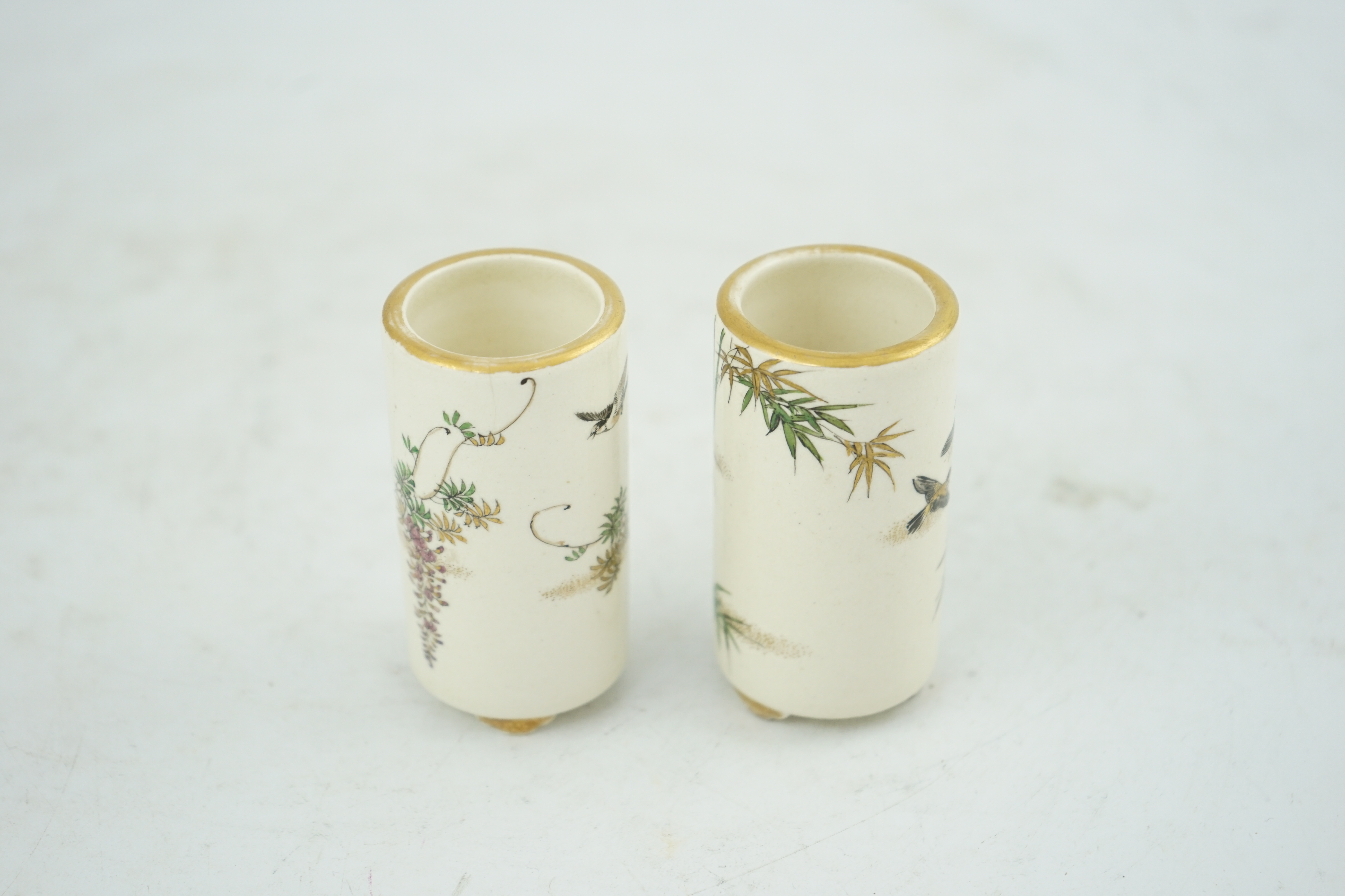 A pair of Japanese Satsuma miniature cylindrical vases, by Kinkozan, early 20th century